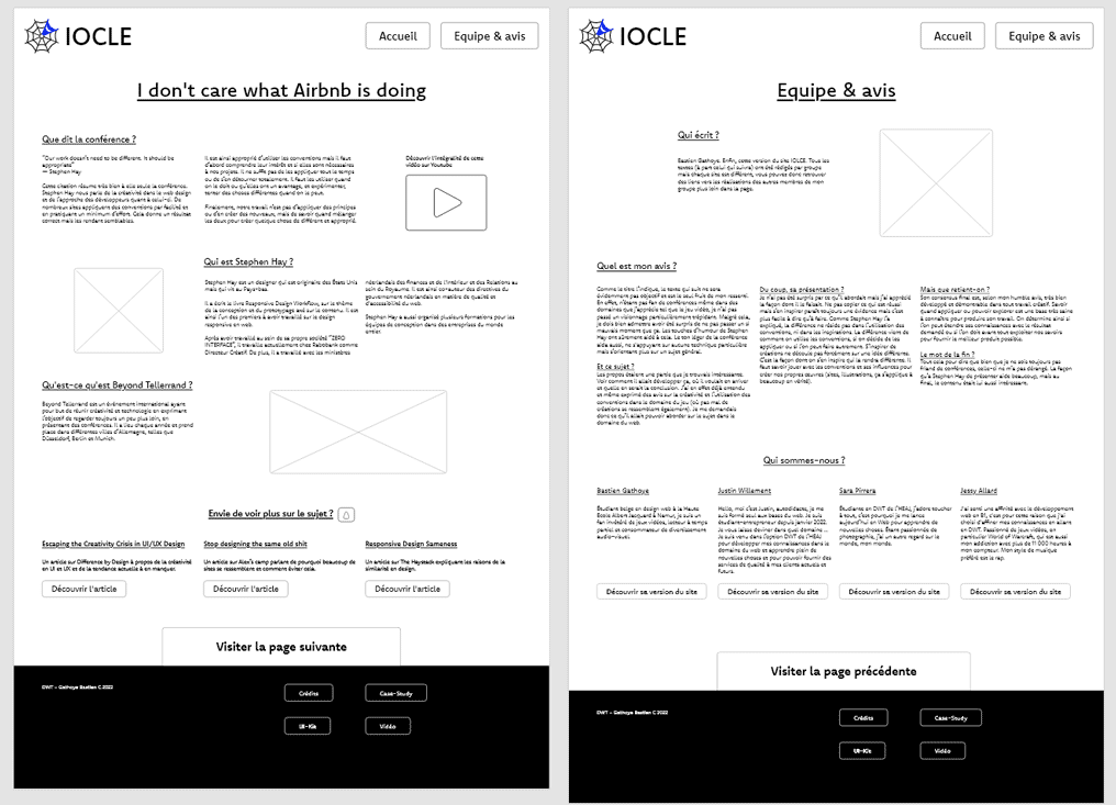 capture d'écran du début du projet; à l'étape des wireframes