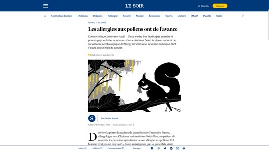 capture d'écran du site de Le Soir