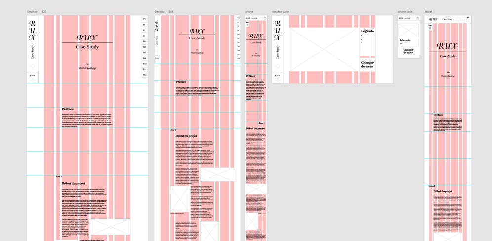 wireframes sur ordinateur pour chaque version du site: desktop, téléphone et tablette